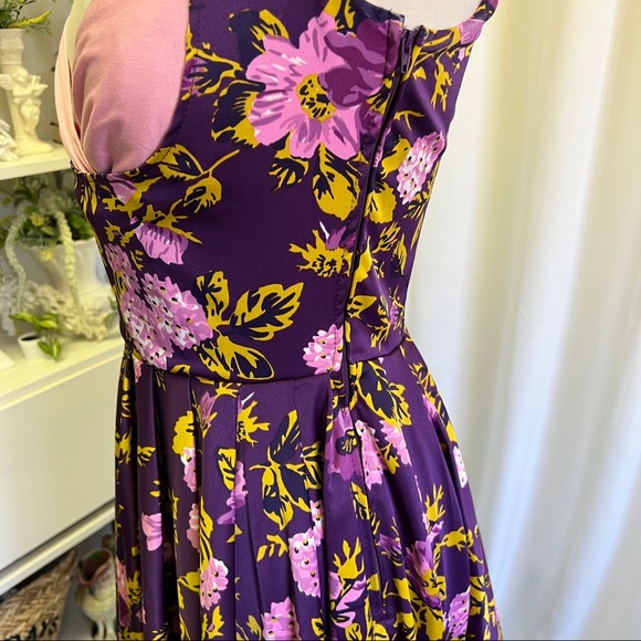 Laura Byrnes Grace Pink and Purple Floral 50s Style Dress - Picture 6 of 16